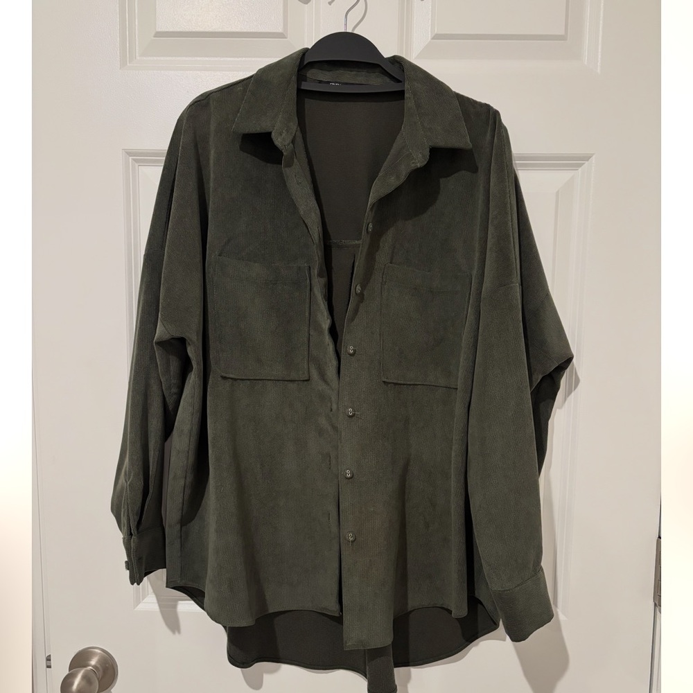 Zara Green Corduroy Shirt with Pockets